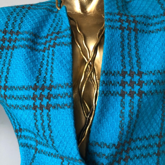 Vintage 1980s  Liz Claiborne  bold blue and black wool plaid blazer - Picture 10 of 11